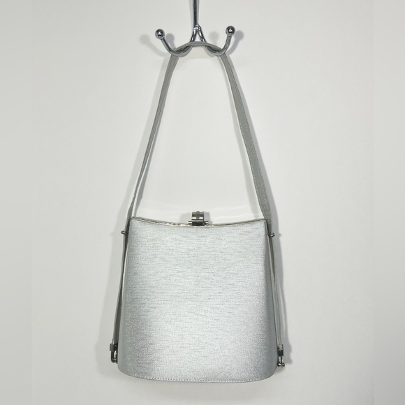 Vintage Metalic Silver Structured Divided Evening Bag W Adjustable Straps - Picture 2 of 14